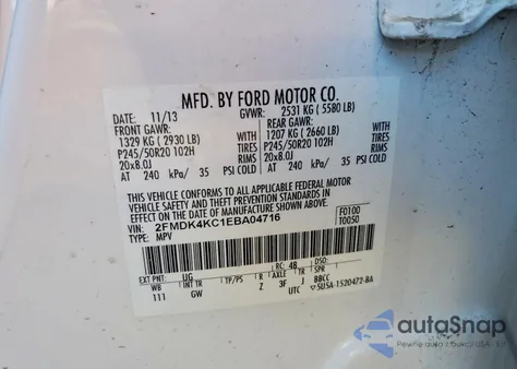 2014 Ford Edge Limited z USA, uszkodzony, nr VIN 2FMDK4KC1EBA04716